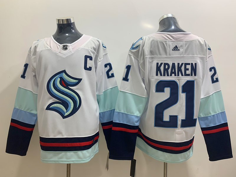 Men New Seattle Kraken #21 Kraken White NHL blank jerseys